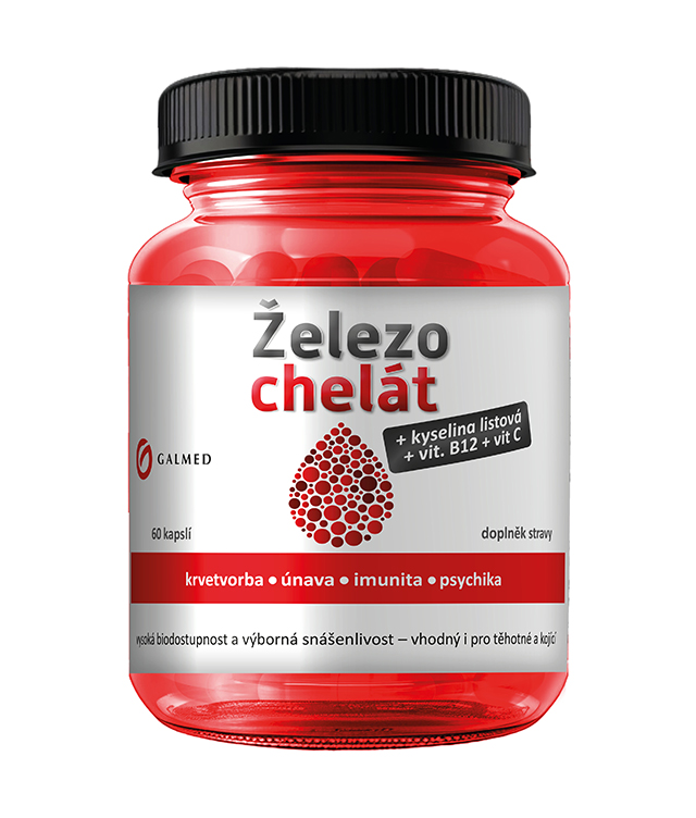 Železo chelát + vit.B9+vit.B12+vit.C Galmed cps 60